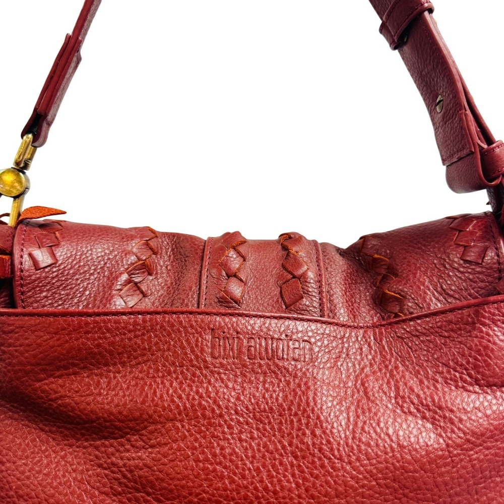 Bixi Awotan Seneca Red Pebbled Leather Fringe Braided Shoulder Bag Tassel Boho - Picture 7 of 13